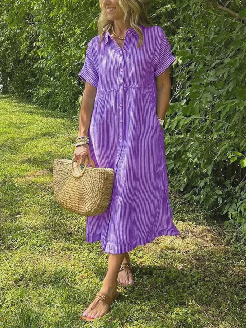Women'S Clothing Supply Striped Printed Loose Dress - Image 5