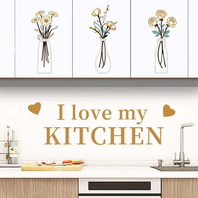 Rotumaty Kitchen Wall Stickers Decals Decor Love Kitchen Wall Decor Quotes Sign Flower Vase Art Decorations for Home Dining Room Coffee Shop - Image 2