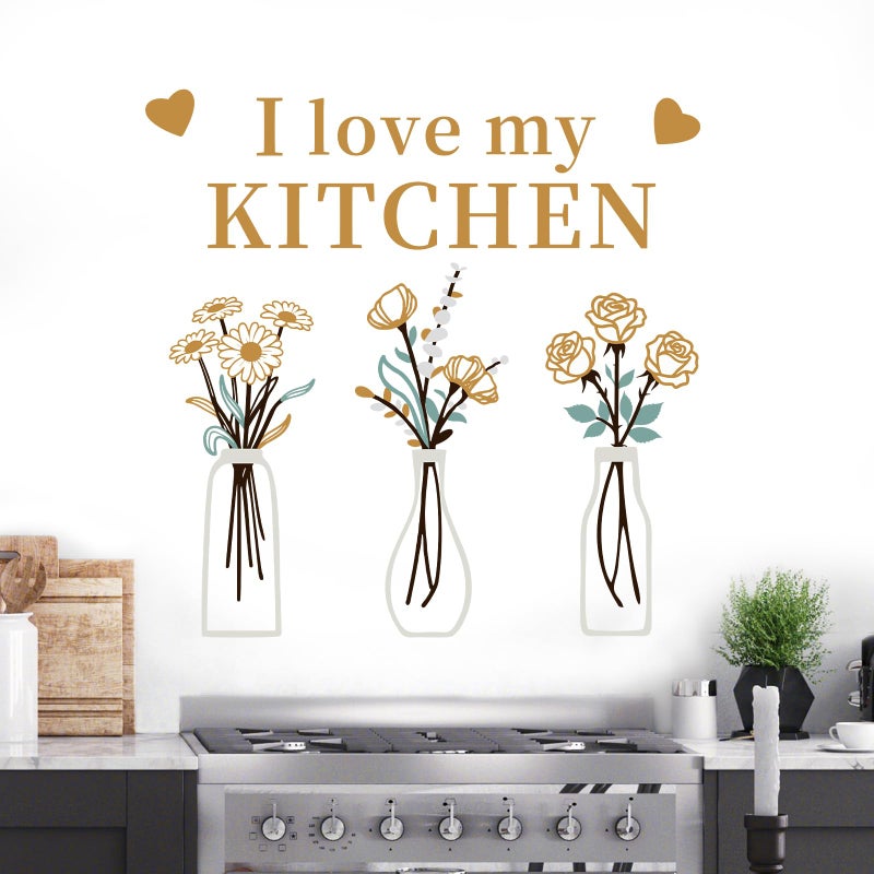 Rotumaty Kitchen Wall Stickers Decals Decor Love Kitchen Wall Decor Quotes Sign Flower Vase Art Decorations for Home Dining Room Coffee Shop - Image 1