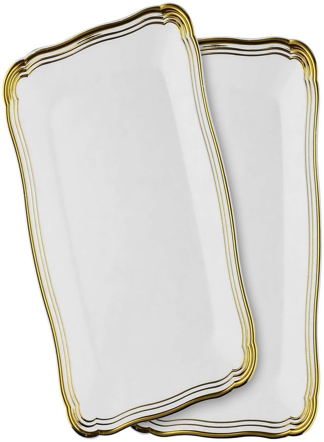 Decor Decorline DecorLine Stylish Aristocrat Collection White/Gold Serving Trays - 13” x 9” (Pack of 2) - Durable Quality - Perfect for Entertaining & Events - Image 1