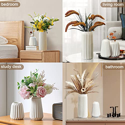 kogxscej Ceramic Vases Set of 3-White Vase for Modern Home Decor, Flower Vases for Aesthetic Room Decor,Boho Decor Wedding Dinner Table Party Office Centerpiece Table Decorations (White 3 Set) - Image 3