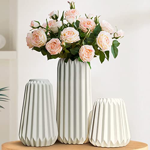 kogxscej Ceramic Vases Set of 3-White Vase for Modern Home Decor, Flower Vases for Aesthetic Room Decor,Boho Decor Wedding Dinner Table Party Office Centerpiece Table Decorations (White 3 Set) - Image 5