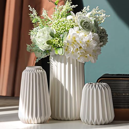 kogxscej Ceramic Vases Set of 3-White Vase for Modern Home Decor, Flower Vases for Aesthetic Room Decor,Boho Decor Wedding Dinner Table Party Office Centerpiece Table Decorations (White 3 Set) - Image 1