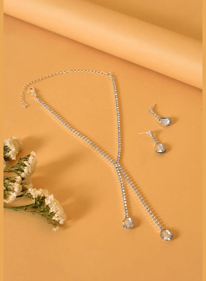SOHI Pack of 3 Silver Plated American Diamond Necklace and Earring Set