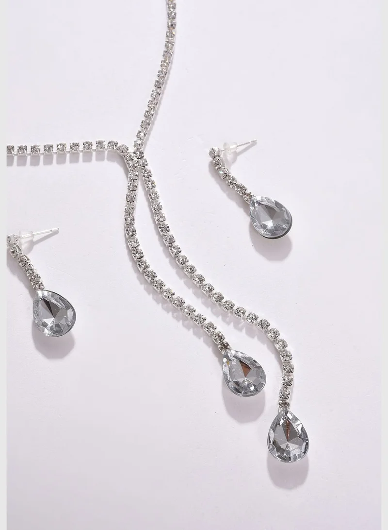 SOHI Pack of 3 Silver Plated American Diamond Necklace and Earring Set