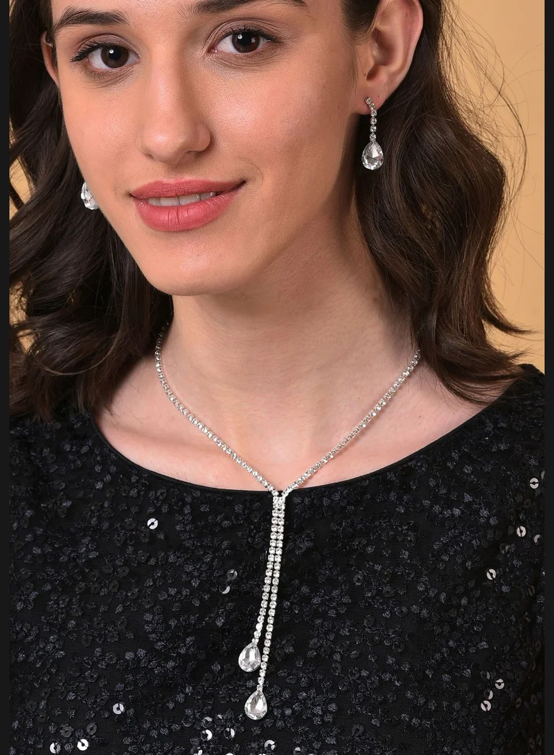 SOHI Pack of 3 Silver Plated American Diamond Necklace and Earring Set