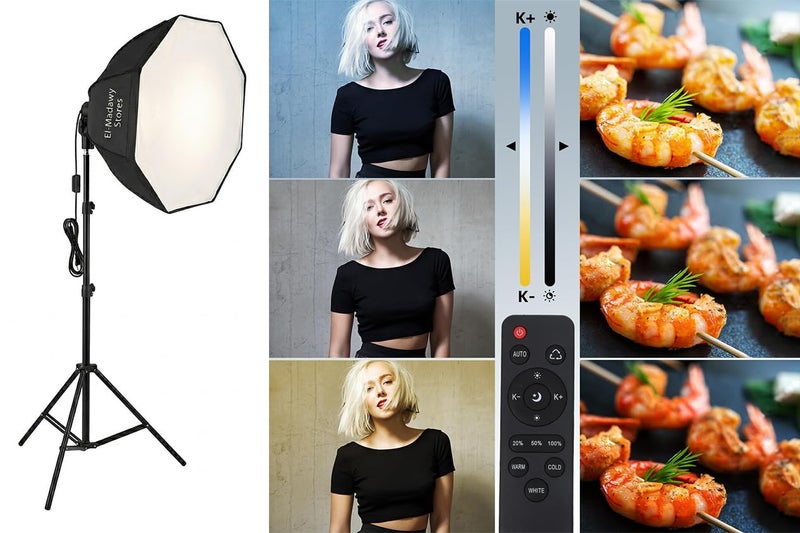 (Octagonal Light Box) Continuous photography lighting with 65cm/25.59in soft light box, 200W 3000-6500K dual-color LED lamp, studio lighting equipment, octagonal soft box(One-piece package) - Image 2