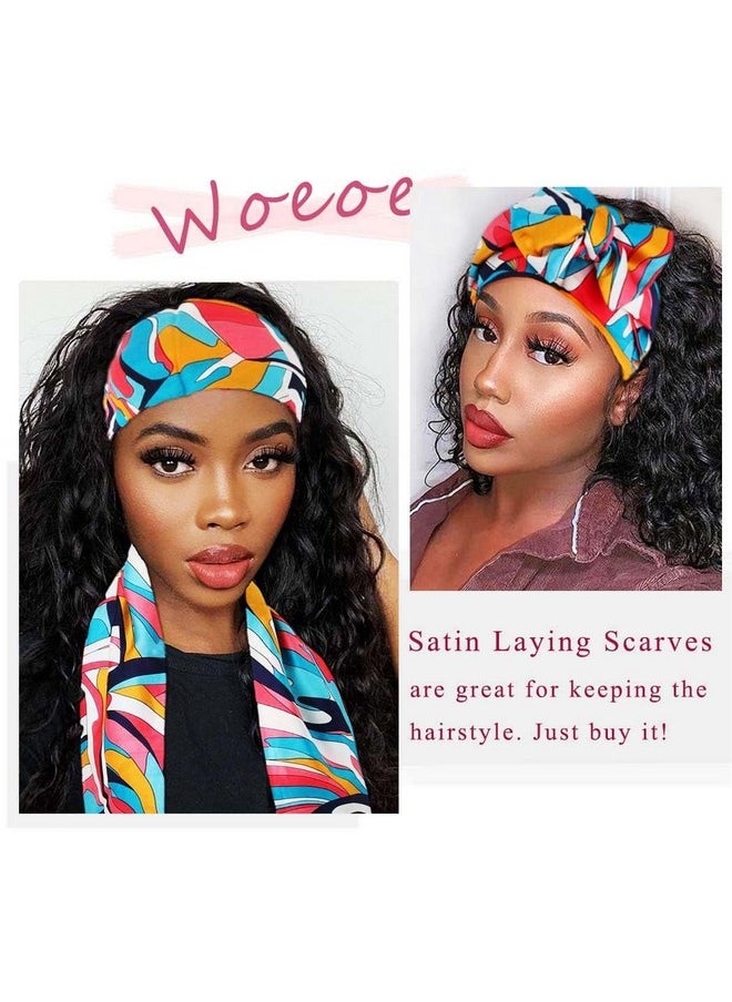 Woeoe - African Lace Head Edge Wrap Colorful Pattern Satin Edge Laying Scarves Soft Long Silk Wig Scarf For Women And Girls(Pack Of 3)… - Image 1