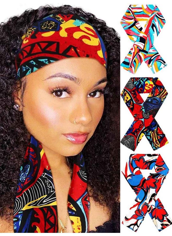 Woeoe - African Lace Head Edge Wrap Colorful Pattern Satin Edge Laying Scarves Soft Long Silk Wig Scarf For Women And Girls(Pack Of 3)… - Image 1