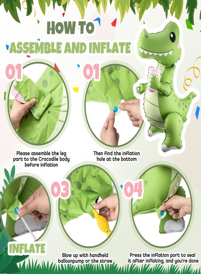 Arrowbash 2 Pack Self Standing 4D Alligator Crocodile Balloons Foil Inflatable Balloons for Birthday Jungle Safari Theme Party Baby Shower Decorations - Image 3