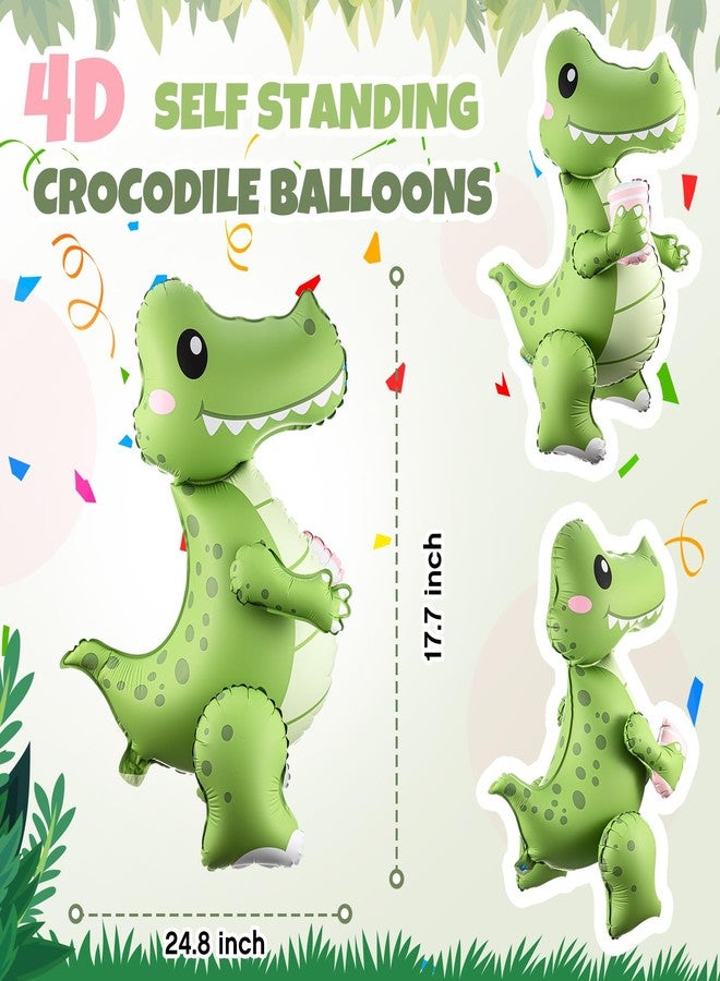 Arrowbash 2 Pack Self Standing 4D Alligator Crocodile Balloons Foil Inflatable Balloons for Birthday Jungle Safari Theme Party Baby Shower Decorations - Image 2