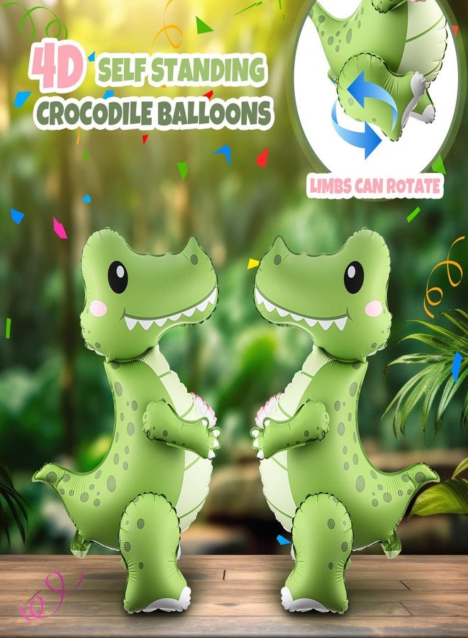 Arrowbash 2 Pack Self Standing 4D Alligator Crocodile Balloons Foil Inflatable Balloons for Birthday Jungle Safari Theme Party Baby Shower Decorations - Image 4