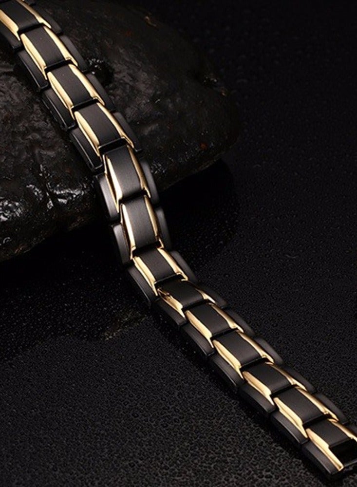 Luxury Stainless Steel Black and Gold Bracelet with Adjustable Links - Elegant Men's Accessory  - Image 2