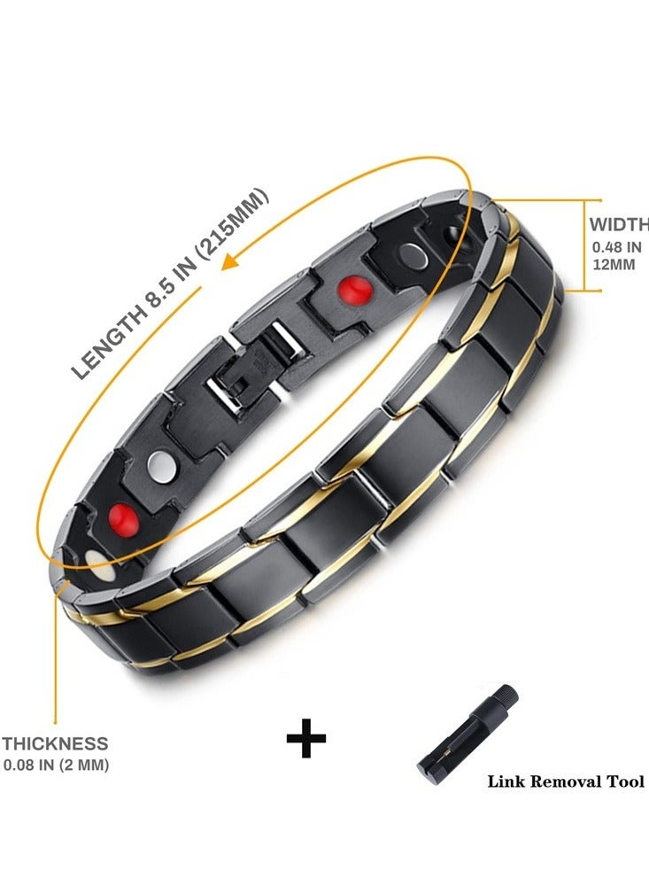 Luxury Stainless Steel Black and Gold Bracelet with Adjustable Links - Elegant Men's Accessory  - Image 5
