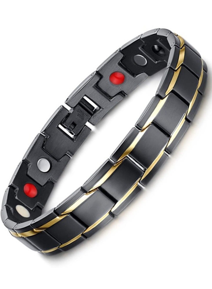 Luxury Stainless Steel Black and Gold Bracelet with Adjustable Links - Elegant Men's Accessory  - Image 1