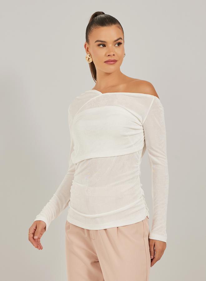 ستايلي بلوزة محبوكة بأكمام طويلة وكتف واحد - Image 3