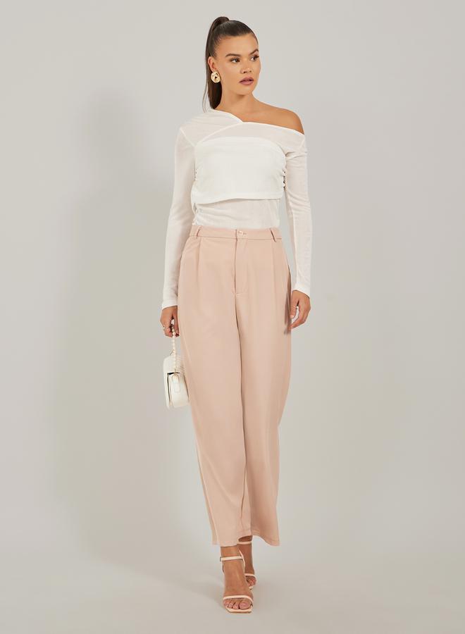 ستايلي بلوزة محبوكة بأكمام طويلة وكتف واحد - Image 2