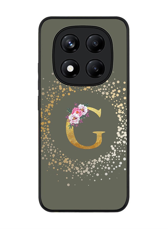 Stylizedd For Xiaomi Redmi Note 14 Pro 4G 4G Case,Slim fit Camera Protection, Shockproof Thin Phone cover  - Custom Monogram Floral - G  (Olive Green ) - Image 1