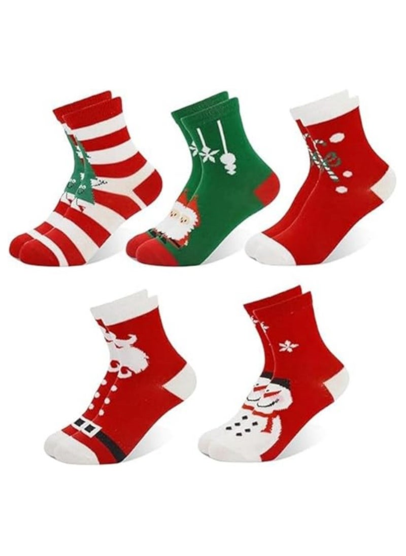 AUTOYSUR Christmas Socks Children,5 Pairs Toddler Kids Crew Socks for Girls Boys 3-12 Years, Baby Xmas Holiday Mid Socks  - Image 1