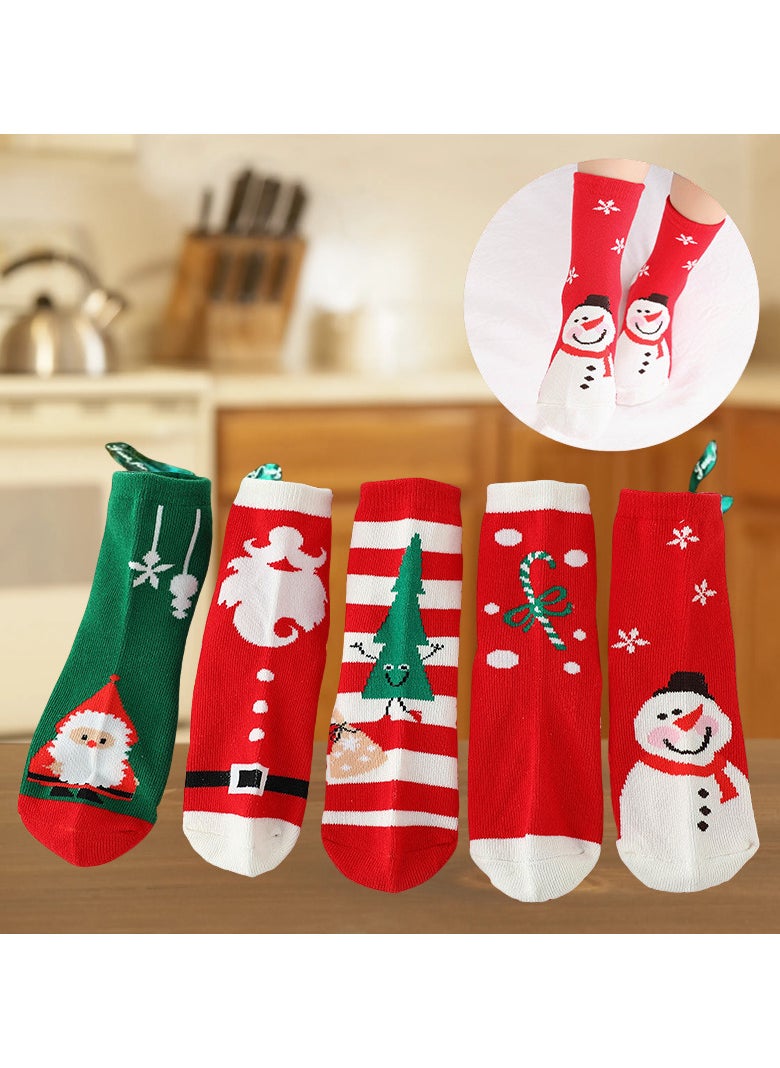 AUTOYSUR Christmas Socks Children,5 Pairs Toddler Kids Crew Socks for Girls Boys 3-12 Years, Baby Xmas Holiday Mid Socks  - Image 3