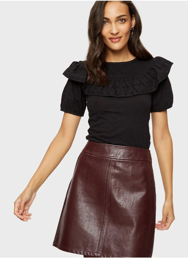 DOROTHY PERKINS Broidered Ruffle Detail Yoke T-Shirt