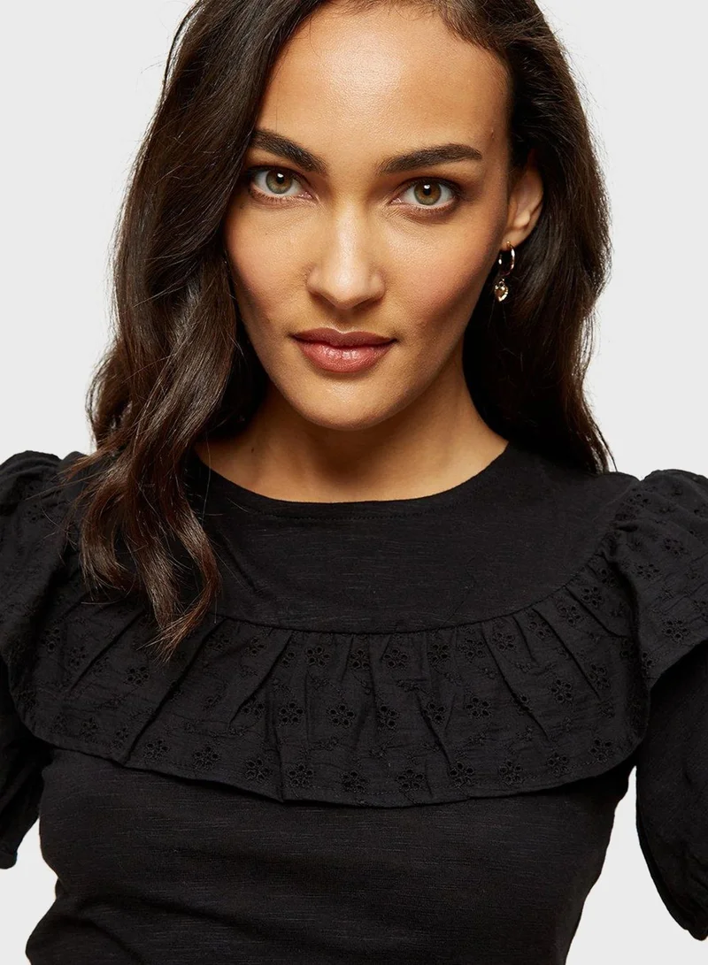 DOROTHY PERKINS Broidered Ruffle Detail Yoke T-Shirt