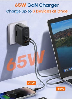 بيجانت بيجانت شاحن سريع 65 واط GaN PD USB-C ، محول حائط 3 منافذ USB PD3 QC3 توصيل الطاقة لأجهزة الكمبيوتر المحمولة ماك بوك ، ديل ، لينوفو ، أسوس ، متوافق مع iPhone 15/14/13/12/11 ، سامسونج ، هواوي ، ون بلس ، شاومي  - Image 2