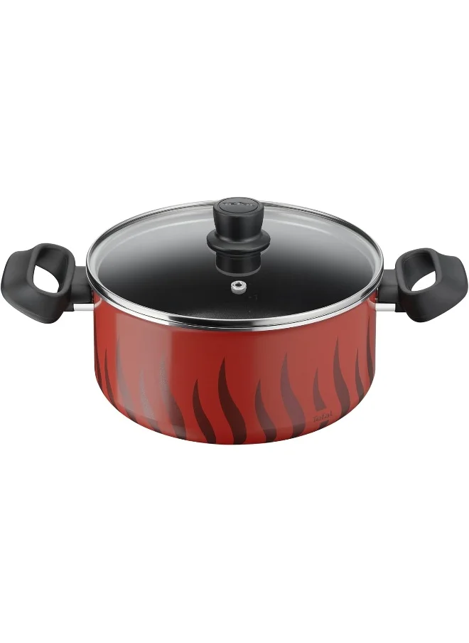 تيفال TEFAL Cooking Pot | Tempo Flame 22 cm Non Stick Casserole With Lid | Red | Aluminium | 2 Years Warranty