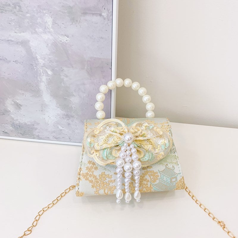 Selling Children Shoulder Bag Exquisite Antique Little Girl Coin Purse Cute Princess Outdoor Casual Pearl Handbag - Image 1
