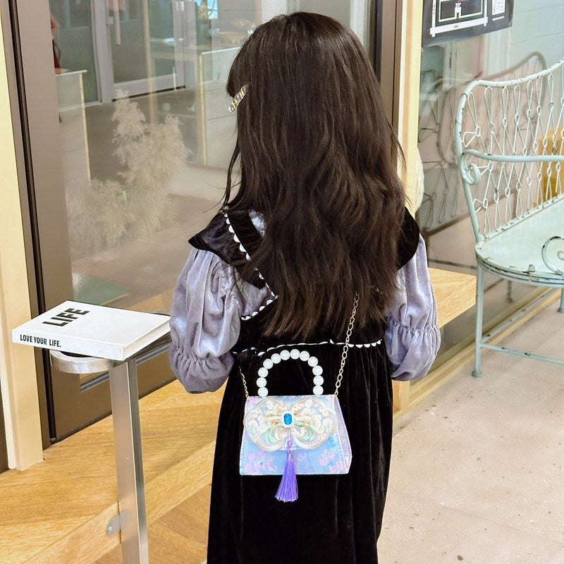Selling Children Shoulder Bag Exquisite Antique Little Girl Coin Purse Cute Princess Outdoor Casual Pearl Handbag - Image 4