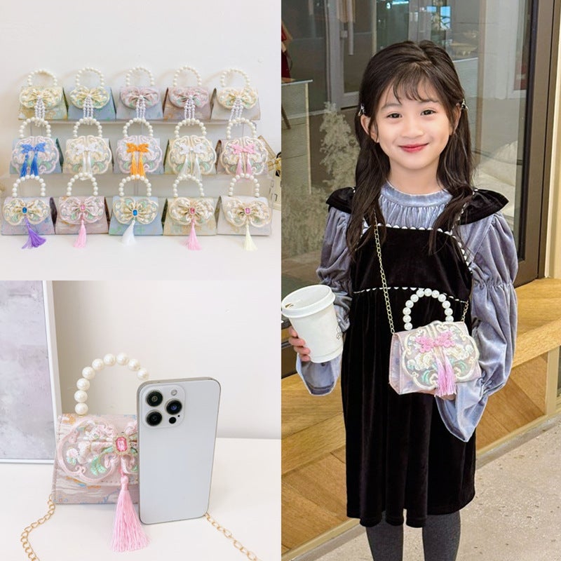 Selling Children Shoulder Bag Exquisite Antique Little Girl Coin Purse Cute Princess Outdoor Casual Pearl Handbag - Image 2