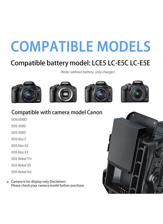 AZorb - LP-E5 LC-E5 LC-E5E Battery charger Compatible with Canon EOS Rebel: EOS 1000D, EOS 450D, EOS 500D, EOS F, EOS X2, EOS X3, EOS Rebel T1i, EOS Rebel XS, EOS Rebel Xsi Camera, black,with Power Supply Cord. - Image 1
