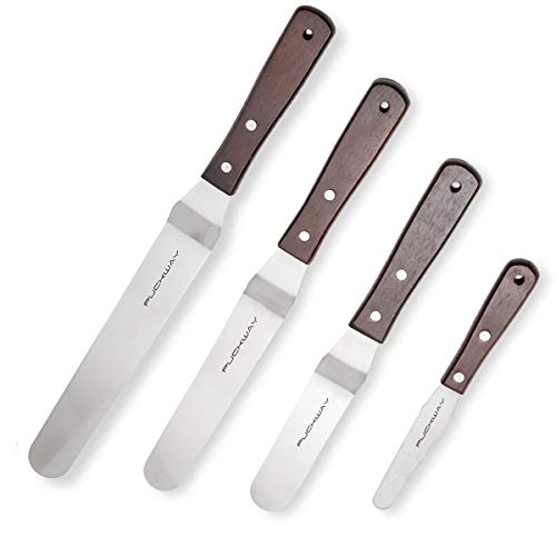 Puckway Offset Cake Icing Spatula Set of 4- Professional Stainless Steel Cake Decorating Frosting Spatulas, 4"-6"-8"-10" Flexible Resistant Blade, Wooden Handle For Easy Grip - Image 1