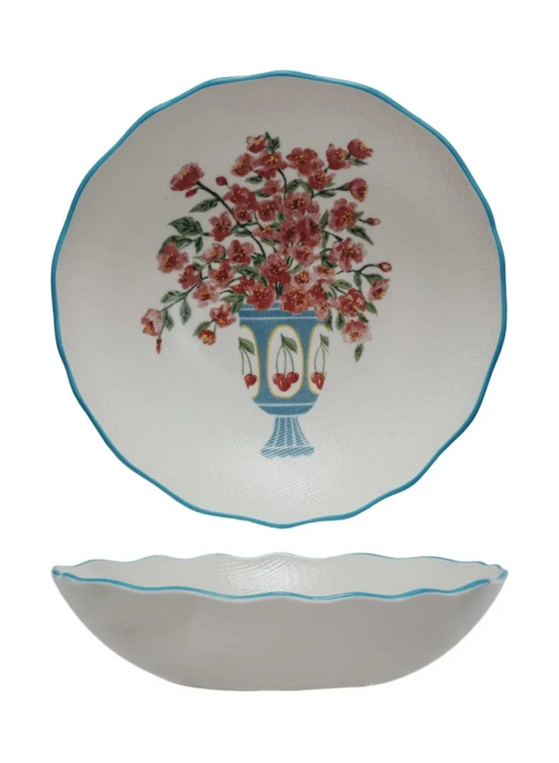 سوق الزعفران وعاء زخرفي بتصميم كلاسيكي مزين بالزهور مع ملمس يشبه التطريز