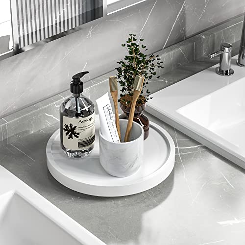 Turntable Vanity Tray 9 Inch for Perfume Candle Bamboo Kitchen Sink Countertop Organizer for Keep Glass Sponge and Soap Bathroom Countertop Organizer White