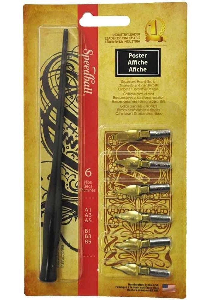 Speedball Poster Pen Set with 1 Penholder and 6 Nibs for Calligraphy and Decorative Designs