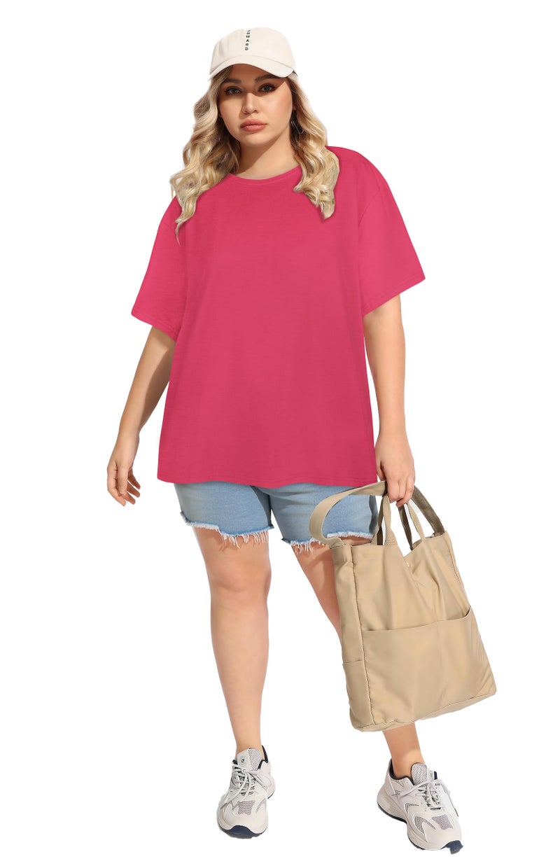 JOELLYUS Plus Size Tops Casual Oversized Tshirts for Women Loose Fit Crew Neck Blouses Summer Basic Tees(Hot Pink, 3XL) - Image 5