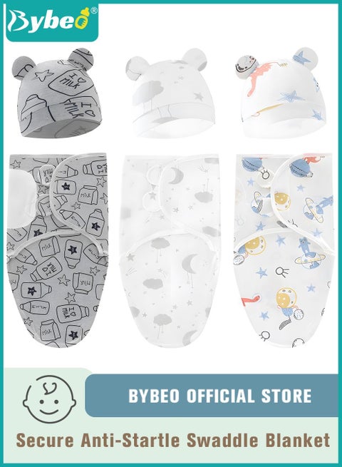6 PCS Baby Swaddle Blanket Wrap Cap Set Newborn Infant Sleep Sack With Caps 100% Breathable Cotton 0-6 Month