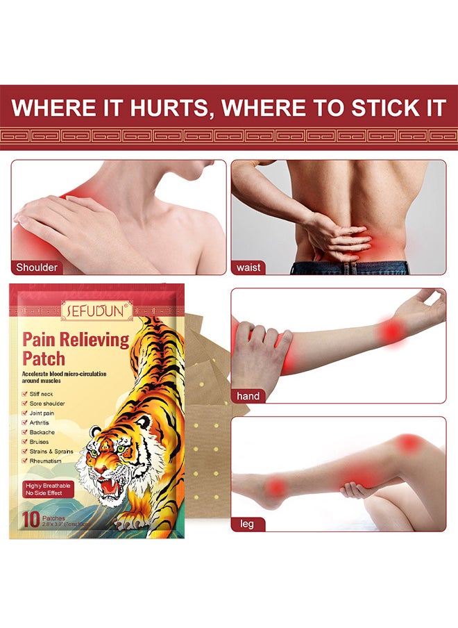 Sefudun - Pain Relieving Patches, Chinese Tiger Patch, Tiger Balm For All Parts Of Body, Shoulder Pain, Back Pain, Knee Pain, Arthritis Pain, Bone Pain Relief Back Pain Patch, Targeted Pain Relief (20 Patches) - Image 1