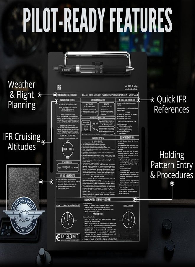EntireFlight - Aviation Pilot Kneeboard IFR Black with Structured Notepad, Pilot Gear & Flight Bag Accessory, Airplane Grade Aluminum, Elastic Knee Strap & Pen Included for Pilots - Image 5