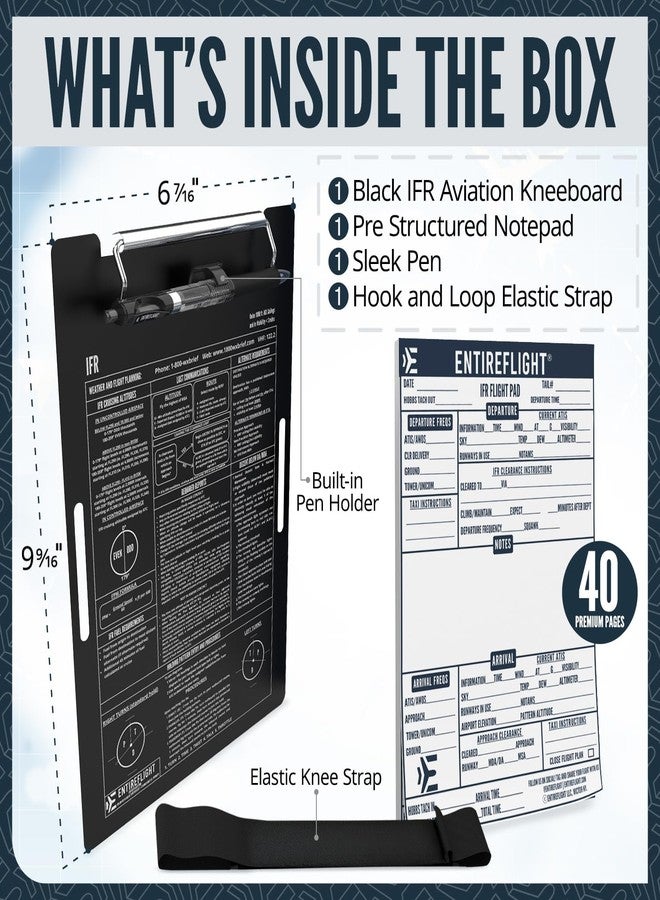 EntireFlight - Aviation Pilot Kneeboard IFR Black with Structured Notepad, Pilot Gear & Flight Bag Accessory, Airplane Grade Aluminum, Elastic Knee Strap & Pen Included for Pilots - Image 3