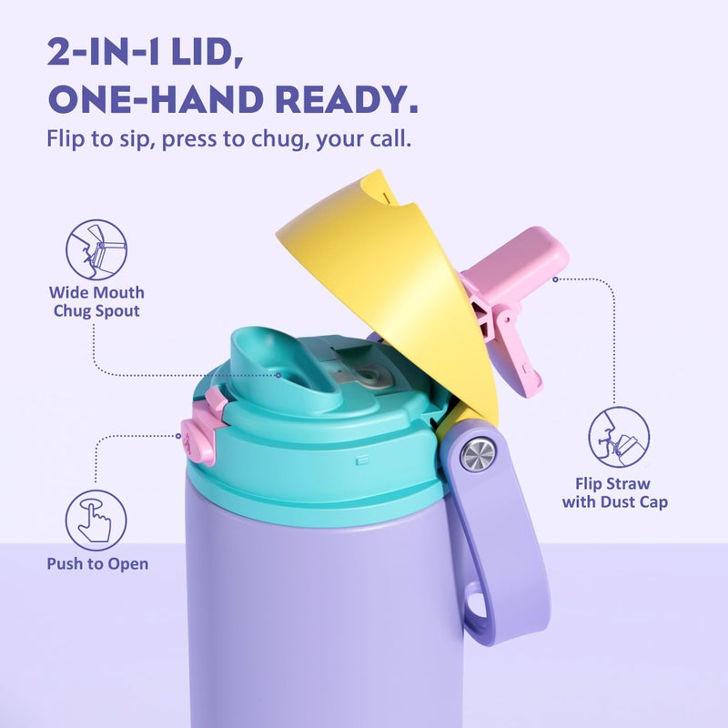 POWCAN 24 oz Insulated Water Bottle: 2-in-1 Push-Button Spout & Quick-Flip Straw, Leakproof, Cold 24Hrs, Fits Car Cup Holder, Metal Sports Water Bottle, Gift for Women, Girls, Daughter (Tangled Shine) - Image 2