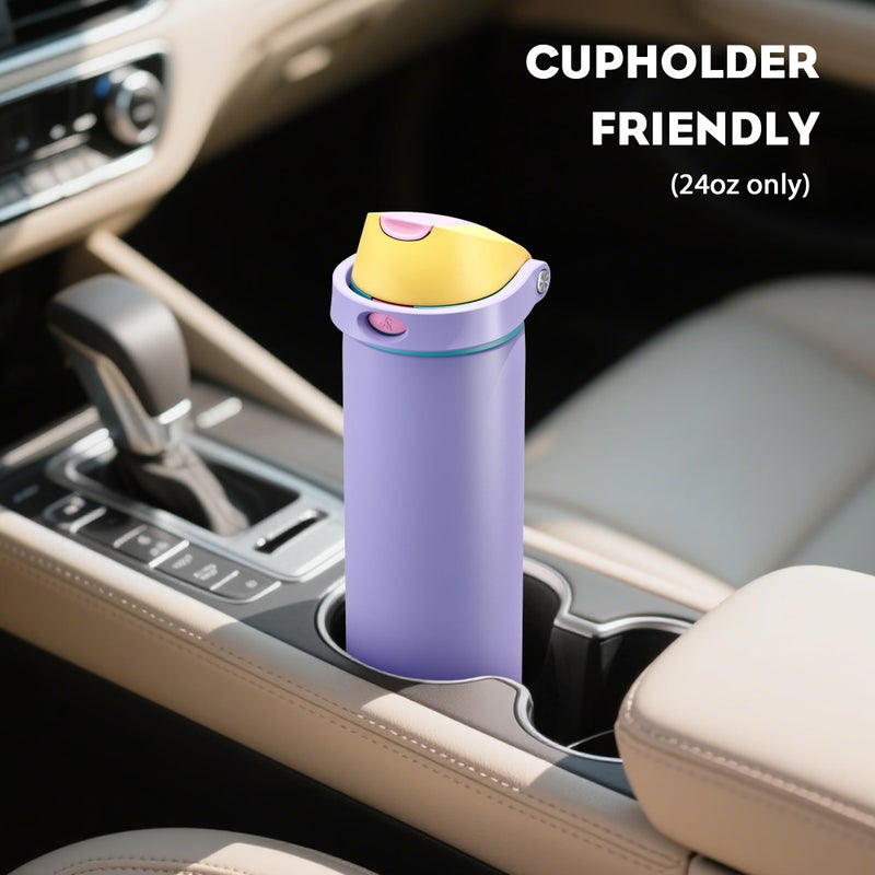 POWCAN 24 oz Insulated Water Bottle: 2-in-1 Push-Button Spout & Quick-Flip Straw, Leakproof, Cold 24Hrs, Fits Car Cup Holder, Metal Sports Water Bottle, Gift for Women, Girls, Daughter (Tangled Shine) - Image 5