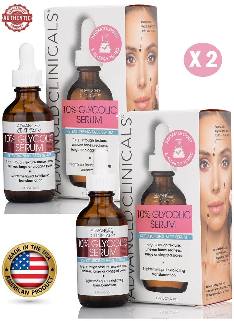 Advanced Clinicals - Glycolic Peel Serum, Salicylic Acid Treatment Gentle Formula W/ 10% Glycolic Acid Targets Fine Lines, Large Pores and Age Spots,1.75 Fl OZ. Dermatologist Tested 100% Clean Beauty (2Pack) - Image 1