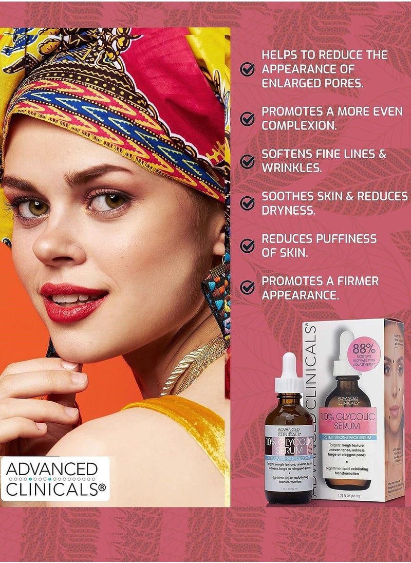 Advanced Clinicals - Glycolic Peel Serum, Salicylic Acid Treatment Gentle Formula W/ 10% Glycolic Acid Targets Fine Lines, Large Pores and Age Spots,1.75 Fl OZ. Dermatologist Tested 100% Clean Beauty (2Pack) - Image 1