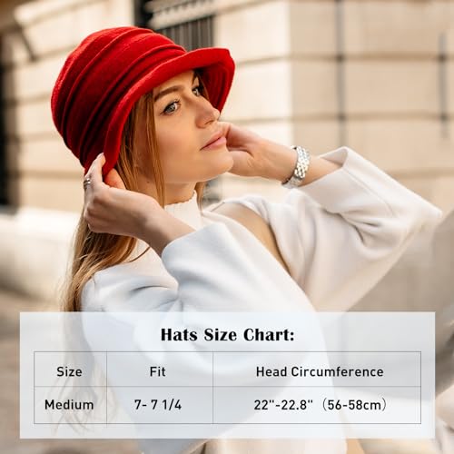 Comhats Womens Vintage Wool Felt Cloche Bucket Hat Winter Packable 1920s Fedora Bowler Church Derby Party Medium Black - Image 2