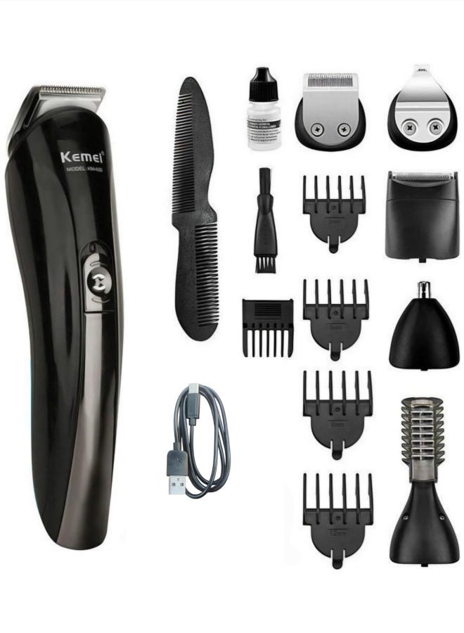 Kemei 600 Multifunctional Rechargeable Electric Hair Trimmer Grooming Kit Black