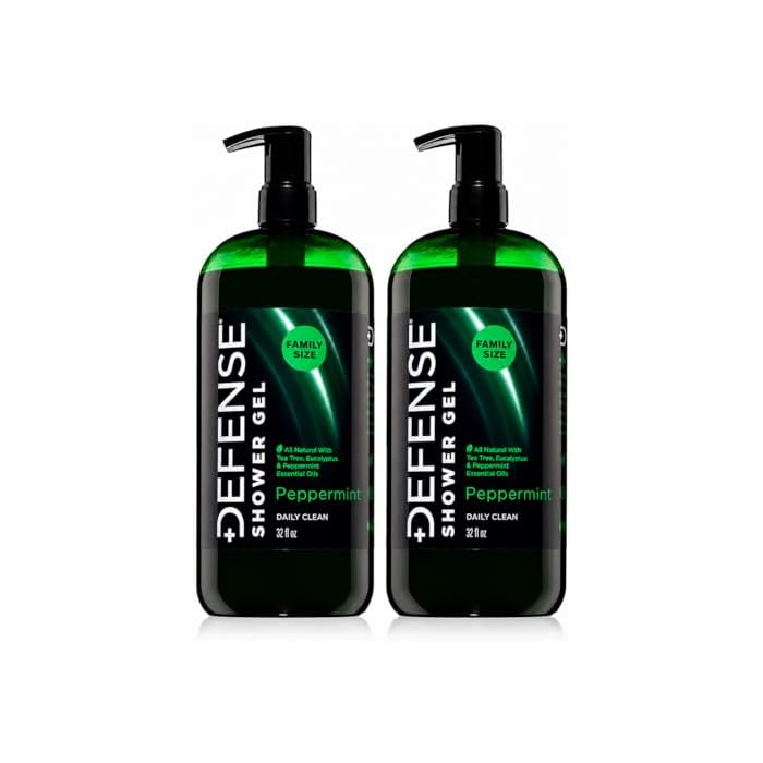 Defense Soap Peppermint Tea Tree Body Wash | All Natural Organic Shower Soap for Athletes | Odor Control & Skin Fungal Protection for Sports, Post Workout & Recovery - 32 oz (Pack of 2)
