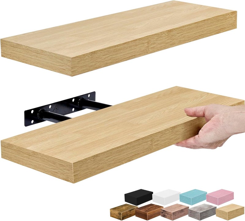 Sorbus Floating Shelves for Wall, Bathroom Shelves Wall Mounted for Kitchen, Bedroom, Bathroom Storage Over Toilet, 2 Hanging Book Shelf for Wall Home Decor Living Room, Farmhouse 16 Inch Maple Wood - Image 1