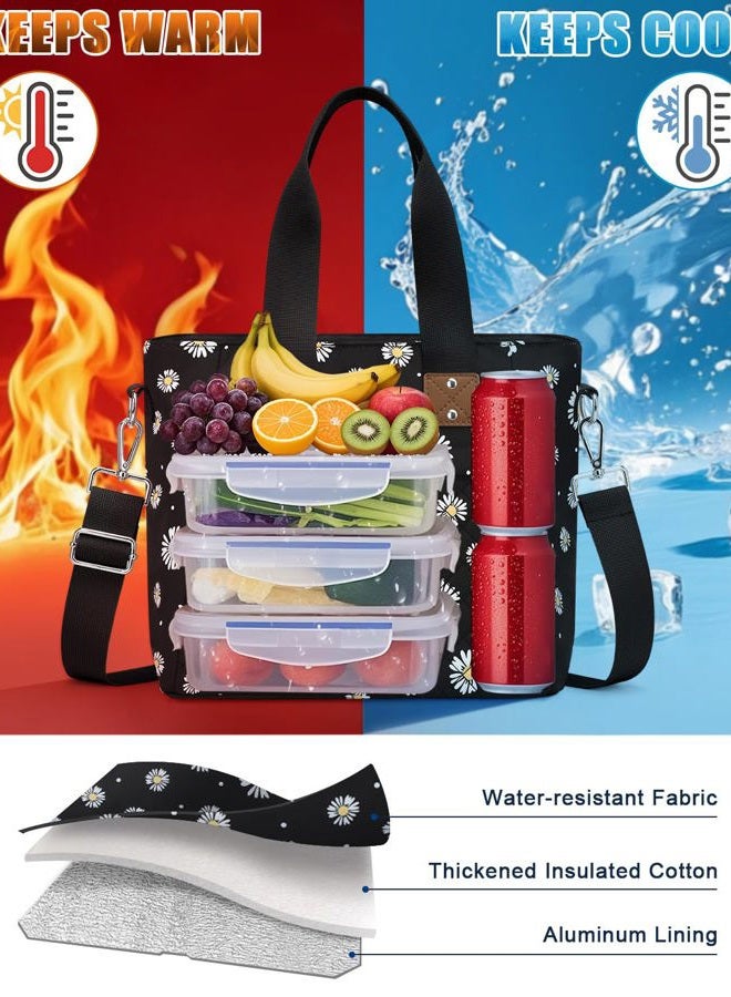 Capolo Insulated Lunch Box for Women & Men - Large Thermal Lunch Bag Women with Removable Shoulder Strap, Reusable Lunch Cooler Tote Bags Purse for Adults Work, Picnic, Hiking, Beach, Travel, MediumDaisy - Image 3